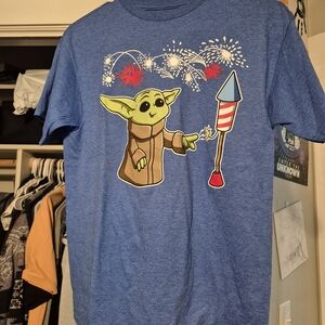 Star Wars Blue Tee with Baby Yoda and Fireworks